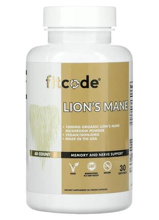 Ежовик гребенчатый FITCODE Lion's Mane 500 mg 60 Veggie Capsules