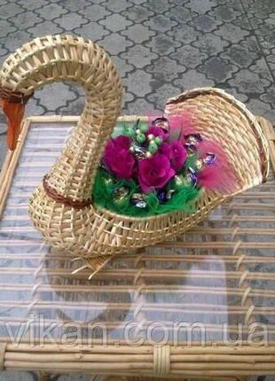 Подставка для цветов Лебедь плетеные, кашпо цветочник для сада...