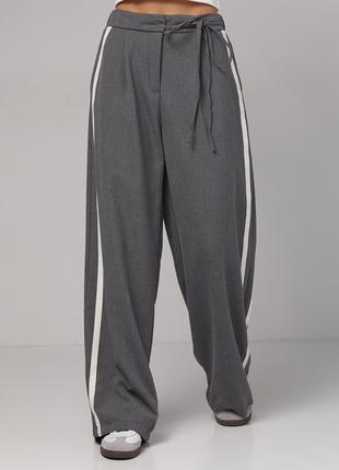Женские брюки с лампасами на завязке - темно-серый цвет, L