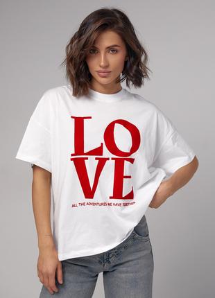 Женская хлопковая футболка с надписью LOVE - белый цвет, L