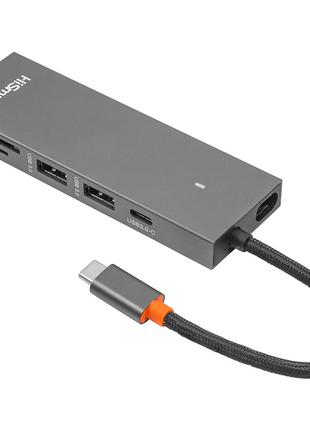 Адаптер HiSmart USB Type-C - 2 x USB 3.0, HDMI, SD, TF