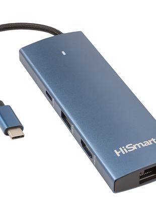 USB-хаб HiSmart HDMI + 2хUSB 3.0 + PD 100W + USB 2.0 + SD/TF 3...