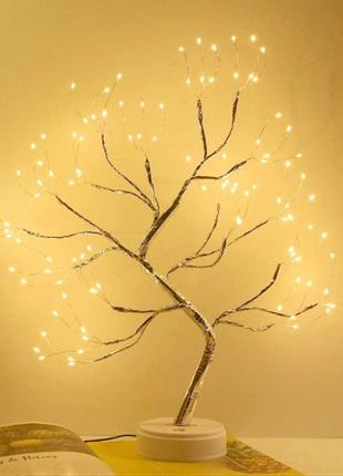 LED Світильник нічник дерево бонсай сріблястого кольору з тепл...