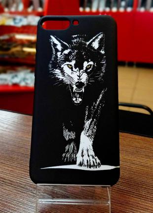 Чехол-накладка на телефон Huawei Y7 2018 c принтом волка