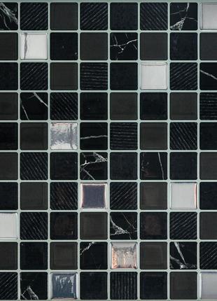 Самоклеюча поліуретанова плитка чорно-біла мозаїка 305х305х1мм...