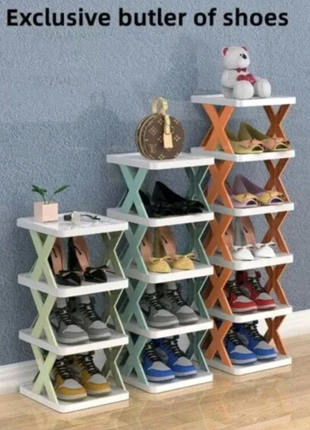 Проста складана полиця для взуття, 4 полиці штабельована пластико