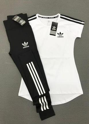 Набір жіночий Adidas для фітнесу футболка з білого лосинами чо...
