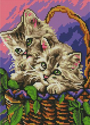 Алмазна мозаїка "Кошенята в корзині" 20*30 см OSC 028
