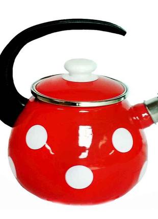 Чайник емальований зі свистком 2,5л/4 Білий горох червоний (I2...