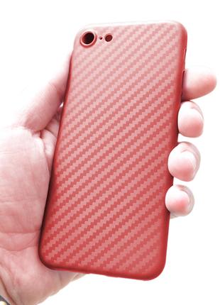 Ультратонка пластикова накладка Carbon iPhone 7/8 red