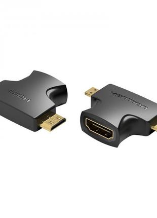 Адаптер 2 в 1 Vention HDMI — Mini-HDMI — micro-HDMI (F/M), (4K...