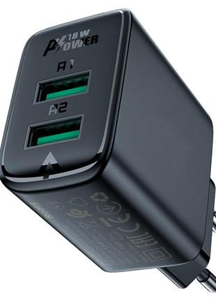 Мережевий зарядний пристрій ACEFAST A33 QC18W (USB-A+USB-A) du...