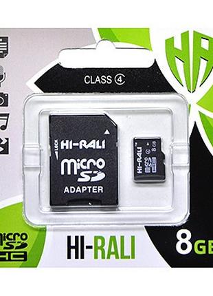 Картка пам'яті MicroSDHC 8 GB Class 4 Hi-Rali + SD-adapter (HI...