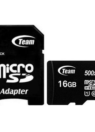 Картка пам'яті MicroSDHC 16 GB UHS-I Class 10 Team Black + SD-...