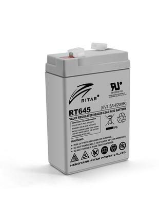 Акумуляторна батарея AGM RITAR RT645, Black Case, 6 V 4.5 Ah (...