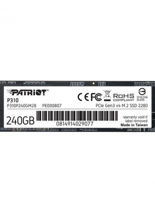 Накопитель SSD 240GB Patriot P310 M.2 2280 PCIe NVMe 3.0 x4 TL...