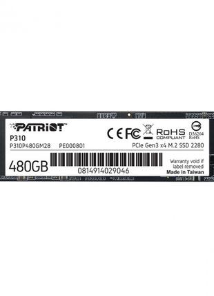 Накопичувач SSD 480GB Patriot P310 M.2 2280 PCIe NVMe 3.0 x4 T...