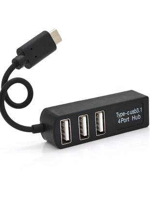 Хаб Type-C P3101, 3 порти USB 2.0 + SD/TF, 10 см, Black, Blister