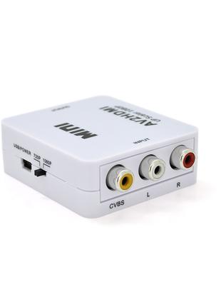 Конвертер Mini, AV to HDMI, ВХОД 3RCA(мама) на ВЫХОД HDMI(мама...