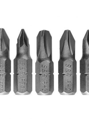 Набір біт S&R; PH1/2/3, PZ1/2 x 25 мм, сталь S2, 5 шт (251025005)