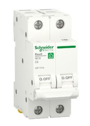 Автоматичний вимикач Schneider RESI9 6А, 2P, крива С, 6 кА