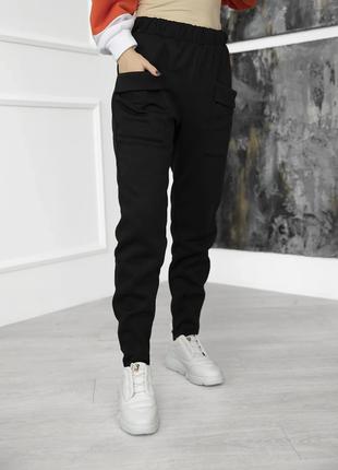Черные утепленные флисом брюки с карманами, размер L