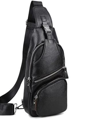 Чоловіча сумка-слінг шкіряна чорна TIDING BAG — MK12094