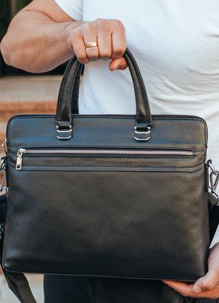 Чоловіча ділова сумка-портфель шкіряний Tiding Bag N90987 Чорна
