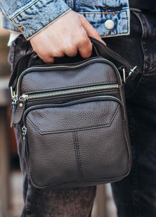 Чоловіча чорна сумка-кросбоді з натуральної шкіри Tiding Bag M...