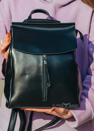 Стильний жіночий рюкзак з натуральної шкіри Чорний Tiding Bag ...