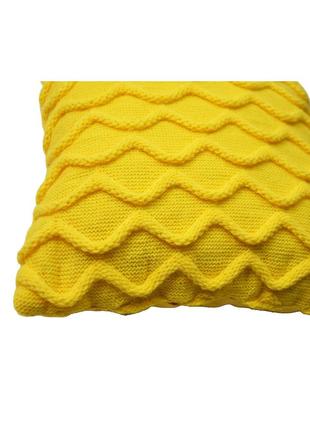 Декоративна подушка вязана Хвилі жовта 33х33 см