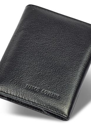 Чорний чоловічий гаманець вертикального типу з натуральної шкі...
