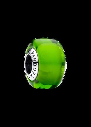 Серебряная бусина Pandora с муранским стеклом зеленого цвета 7...