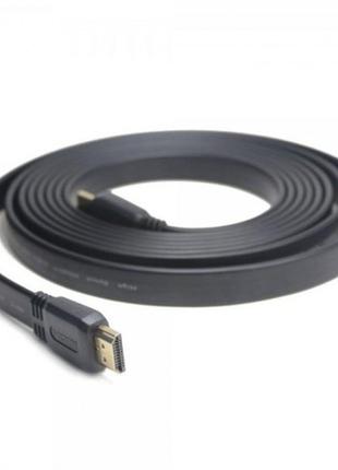 Кабель HDMI - HDMI 1.4V 3м, 4K UHD, плоский, с позолоченными к...