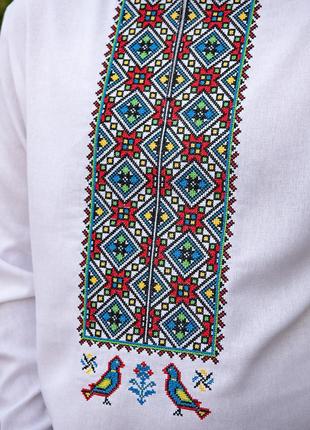 Вышиванка льняная мужская белая, рубашка с орнаментом