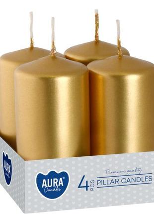 Набір свічок 4 шт. циліндр Bispol AURA Candles Золотий металік...
