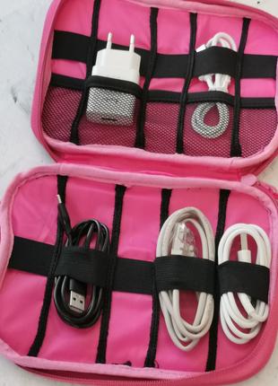 Органайзер для зберігання кабелів, дротів, навушників Pink