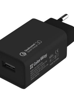 Зарядное устройство ColorWay 1USB Quick Charge 3.0 (18W) black...
