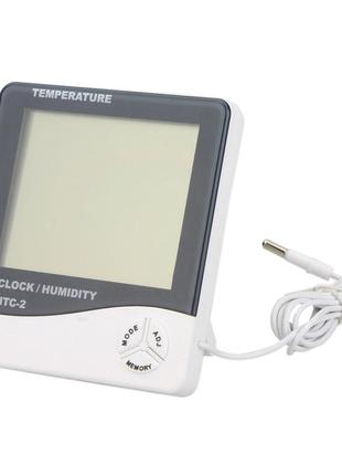 Цифровий термометр годинник гігрометр з датчиком HTC-2 Білий (...
