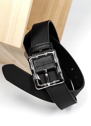 Черный кожаный ремень с прямоугольной пряжкой, размер Universal