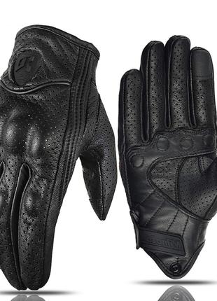 Мото перчатки кожаные MjMoto перфорированные Черные Размер L