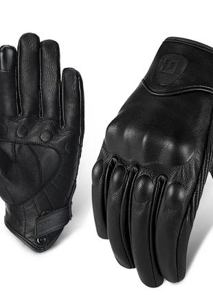 Мото перчатки кожаные MjMoto Черные Размер XL