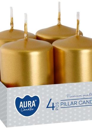 Набір свічок 4 шт. циліндр Bispol AURA Candles Золотий металік...