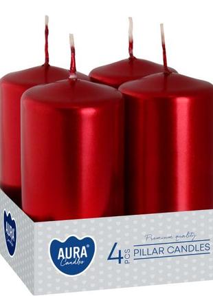 Набір свічок 4 шт. циліндр Bispol AURA Candles Червоний металі...