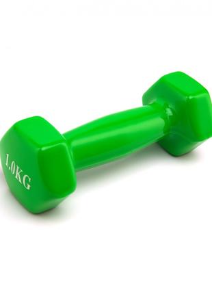 Гантель для фитнеса виниловая IVN 1 кг зеленая