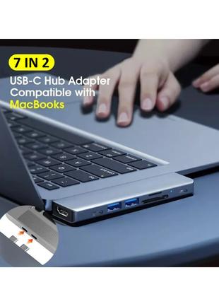 USB HUB 7в2 Vothoon USB3.0/USB-C/HDMI/TF/SD/PD 68W MacBook хаб