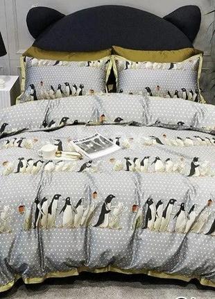 Постельное белье полуторное Пингвины 145х215 см Бязь Голд