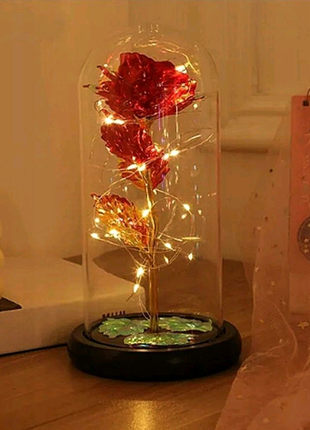 Роза в стеклянной колбе LED RED GOLD с LED подсветкой Rose of Lov