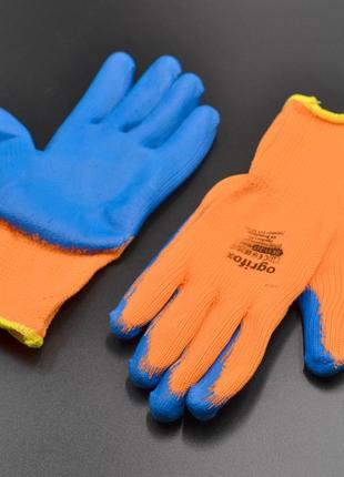 Перчатки рабочие ХБ / №69121 / оранжевые с синим покрытием / 1...