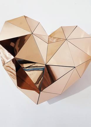 Зеркальное сердце, полигональная фигура, свадебный декор пластик